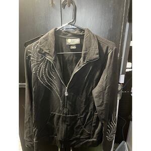 Christine Alexander Black Rhinestone Zip Up Jacket